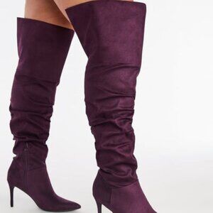 SHOEDAZZLE OVER THE KNEE SLOUCHY BOOTS FAUX SUEDE INNER ZIP TRUE TO SIZE